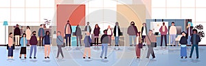 multiethnic businesspeople group mix race men women workers crowd in modern office