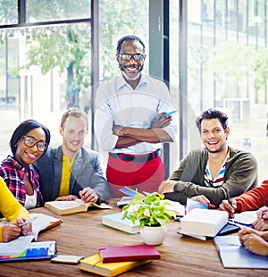 Multiethnic Cheerful Students with the Professor photo