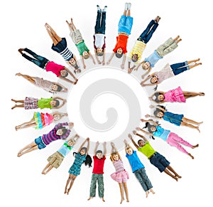 Multiethnic Children Lying Down and Forming Circle photo