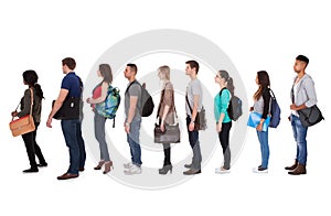 Multiethnic college students standing in a row photo