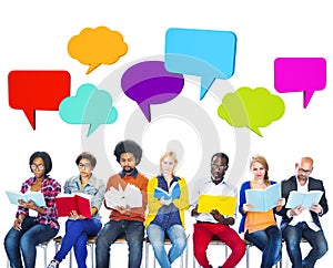 Multiethnic Colorful People Reading with Speech Bubbles