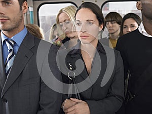 Multiethnic Commuters In Train