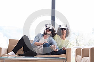 Multiethnic Couple using virtual reality headset