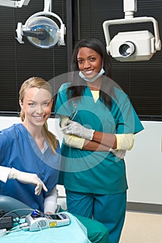 Multiethnic dentist office Caucasian and black