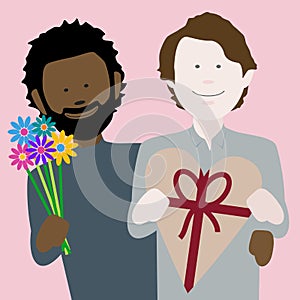Multiethnic gay valentines couple in love
