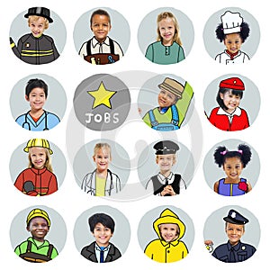 Multiethnic group of Children with Dream Jobs Concepts