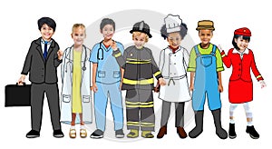 Multiethnic Group of Children with Future Career Uniforms