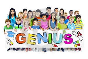 Multiethnic Group of Children with Genius Concept photo