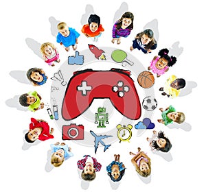 Multiethnic Group of Children Playing Video Games