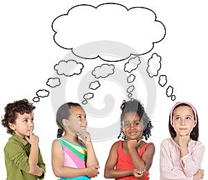 Multiethnic group of children thinking