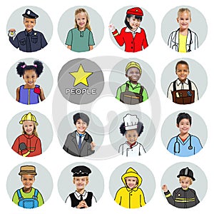 Multiethnic Group of Children with Various Jobs Concept