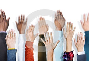 Multiethnic Group of Hands Raised