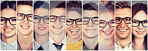 Multiethnic group of happy people in glasses men and women