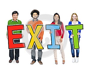 Multiethnic Group of People Holding Letter Exit