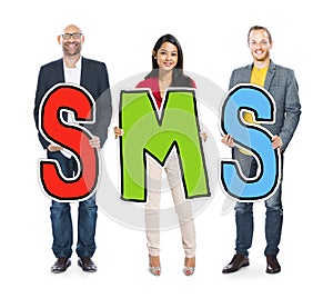 Multiethnic Group of People Holding Letter SMS Concept