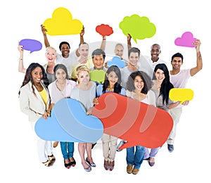 Multiethnic group of People Holding Speech Bubbles