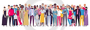 Multiethnic group of people. Society, multicultural community portrait and citizens. Young, adult and elder people vector