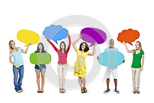 Multiethnic Group of People with Speech Bubbles