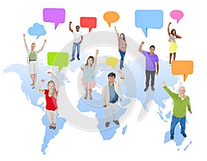 Multiethnic Group of People with World Communication