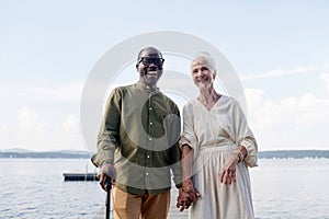 Multiethnic happy senior couple outdoors