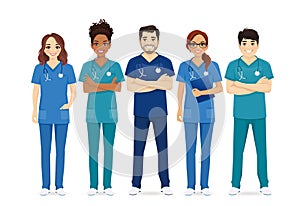 Multiethnic nurse characters group photo