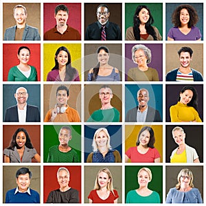 Multiethnic People Colorful Smiling Portrait Concept photo