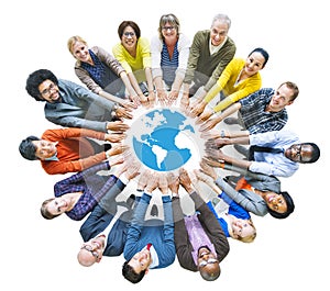 Multiethnic People Forming Circle and Globe