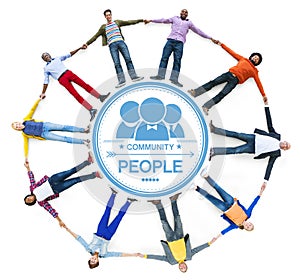 Multiethnic People Forming a Circle Holding Hands