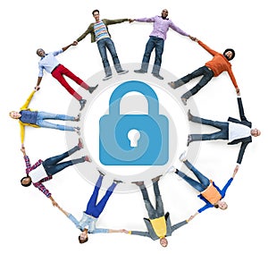 Multiethnic People Forming Circle and Security Concept