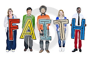 Multiethnic People Holding Letter with Faith Concepts