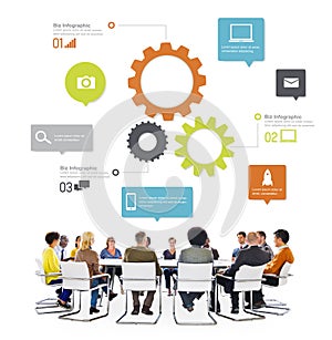 Multiethnic People in a Meeting with Infographic