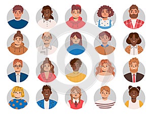 Multiethnic people portraits. Employee avatar, professional person profile picture and team persons userpic in circle