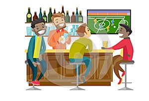 Multiethnic people watching football at sport bar.