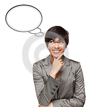 Multiethnic Woman with Blank Thought Bubbles