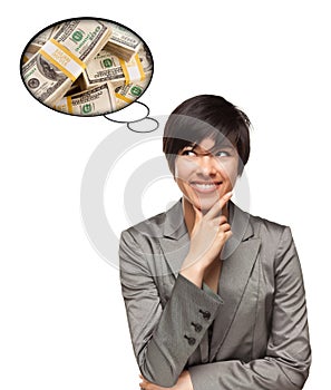 Multiethnic Woman with Thought Bubble of Money