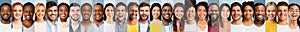 Multiethnic Young People Portraits Set With Smiling Faces, Blue Backgrounds