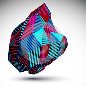 Multifaceted asymmetric contrast figure with parallel lines. Striped colorful misshapen abstract vector object constructed from g photo