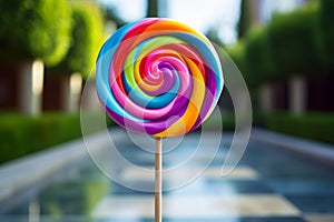 Multifaceted Rainbow lollipop sugar. Generate Ai photo
