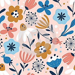 Multifowers on Pink Seamless Pattern