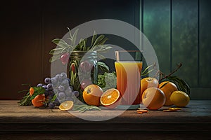 multifruit juice and different fruits. Generative Ai