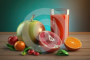 multifruit juice and different fruits. Generative Ai photo