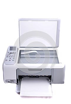 Multifunction grey printer isolated in white background