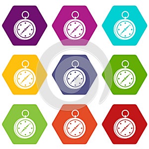 Multifunction knife icon set color hexahedron