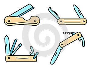 Multifunction penknife icons set vector color