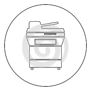 Multifunction printer or automatic copier icon black color in circle