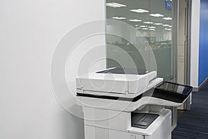 Multifunction printer in office for printing, copying, scanning documents