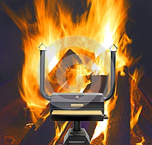 Multifunctional cooking oven, flames.