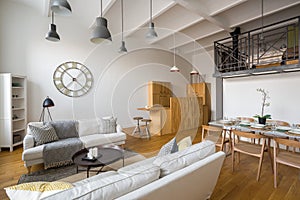 Multifunctional home interior with mezzanine