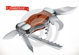 Multifunctional pocketknife. 3d vector icon