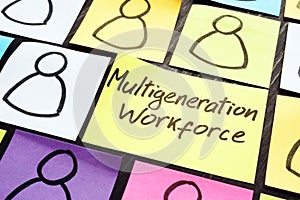 Multigeneration workforce. Multicolored memo sticks with figures